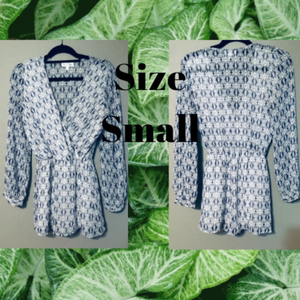 Blue & White Long Sleeve Romper